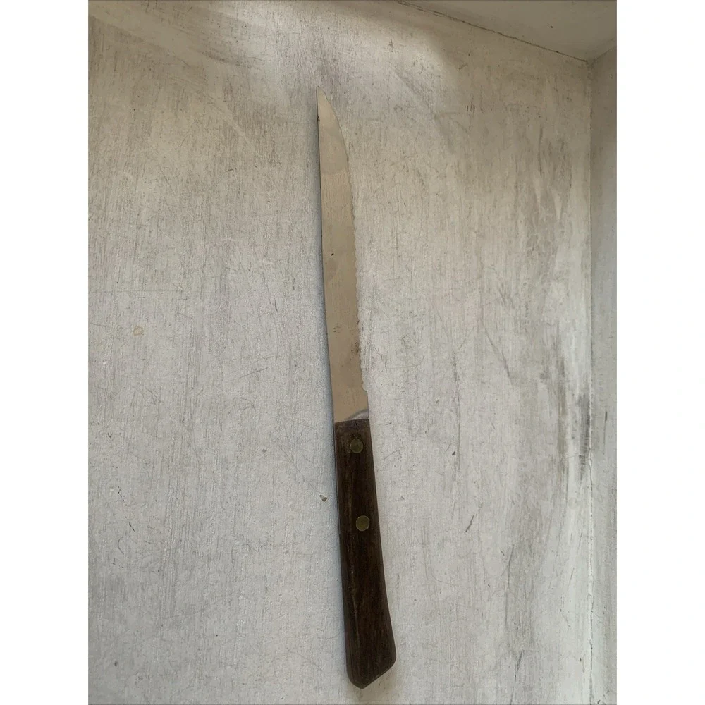 Forgecraft USA Steak‎ Knife Serrated Stainless Steel Wood Handle Vintage 8.25in